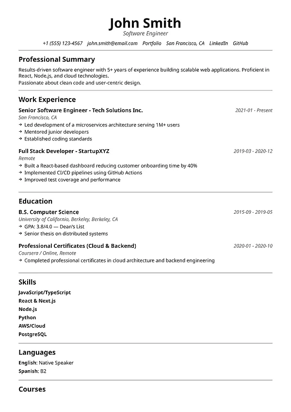 Meridian professional resume template from MySuperResume